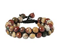 SUNYIK Braccialetto regolabile con pietre rotonde da 8 mm, unisex, doppio strato, perline macramè, braccialetti dell'amicizia, filo da 17,8 a 25,4 cm, One Size, Diaspro Picasso, Diaspro Picasso