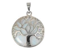 Sunyik semi pietra preziosa albero della vita/luna e sole amuleto ciondolo collane per le donne e argento-placcato-base, colore: Opal Opalite Tree of Life(round), cod. SUNGDS007905