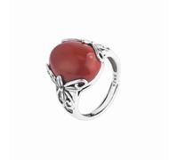 SUNYUHUI S925 Argento Anello Sud Rosso Agata Thai Argento Pizzo Artigianato Open Hollow Index Finger Ring Gioielli, red