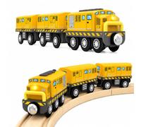 SunZug Ferrovia elettrica per bambini, trenino in legno, a batteria, con luce e suono, compatibile con Brio, Thomas, auto giocattolo per ragazzi dai 3 anni in su, giallo