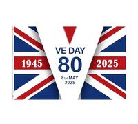 SUNZWO VE Day 80th Anniversary Flag & Bunting 2025-145 x 95 cm Eco-Friendly WWII Victory Decorazioni per esterni/interni, rievocazioni storiche e sfilate
