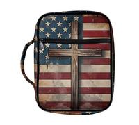 Suobstales Custodia per bibbia per donne/uomini, custodia per libri e libri con manico e cerniera, Croce Bandiera Americana 1