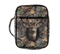 Suobstales Custodia per libri con stampa mimetica con cervi, per donne e uomini, leggera, con manico e tasca con cerniera