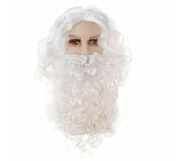 SUOCMG Parrucca di Babbo Natale Completo con Barba e Capelli Lunghi Ricci Europei e Americani, Wig in Fibra Sintetica Bianca, Classico, per Uomo Adulto