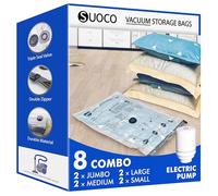 SUOCO Sacchetti Sottovuoto con Pompa Elettrica, 2 Jumbo, 2 Large, 2 Medium e 2 Small, Sacchi Salvaspazio per Vestiti, Piumoni e Viaggi, Perfetti per Casa e Valigie