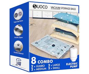 SUOCO Sacchetti Sottovuoto con Pompa Elettrica, 2 Jumbo, 2 Large, 2 Medium e 2 Small, Sacchi Salvaspazio per Vestiti, Piumoni e Viaggi, Perfetti per Casa e Valigie