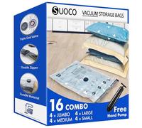 SUOCO Sacchetti Sottovuoto Vestiti con Pompa Manuale, 4 Jumbo, 4 Large, 4 Medium e 4 Small, Sacchi Salvaspazio per Vestiti, Piumoni, Coperte e Viaggi