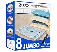 SUOCO Sacchetti Sottovuoto Vestiti con Pompa Manuale, 8 Jumbo, Buste Salvaspazio per Piumoni, Coperte e Vestiti, Ideali per Viaggi e Casa