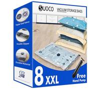SUOCO Sacchetti Sottovuoto Vestiti con Pompa Manuale, 8 XXL, Buste Salvaspazio per Piumoni, Coperte e Vestiti, Ideali per Viaggi e Casa