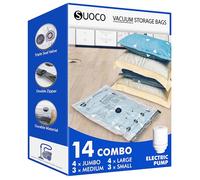 SUOCO Sacchi Sottovuoto Vestiti con Pompa Elettrica, 4 Jumbo, 4 Large, 3 Medium e 3 Small, Buste Salvaspazio per Vestiti, Piumoni, Armadi e Viaggi
