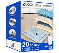 SUOCO Sacchi Sottovuoto Vestiti con Pompa Elettrica, 4 Jumbo, 4 Large, 6 Medium e 6 Small, Buste Salvaspazio per Vestiti, Piumoni, Armadi e Viaggi