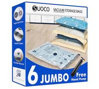SUOCO Sacchi Sottovuoto Vestiti con Pompa Manuale, 6 Jumbo, Sacchetti per Vestiti, Coperte e Piumoni, Salvaspazio per Armadi e Valigie