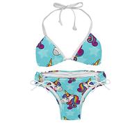 suojapuku Costume da Bagno Bikini a Triangolo da Donna,Cartone Animato Carino unicorni Arcobaleno,Costume da Bagno con Cravatta