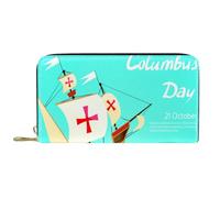 suojapuku Portafoglio da uomo in vera pelle,portamonete grande da donna per carte,felice columbus day afferma la bandiera dell'america,Portamonete con cerniera