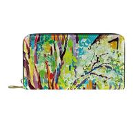 suojapuku Portafoglio da uomo in vera pelle,portamonete grande da donna per carte,stile di pittura a olio dell'albero,Portamonete con cerniera
