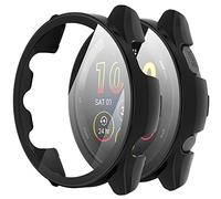 Suoman Confezione da 2 custodie per Garmin Forerunner 265S, pellicola protettiva in vetro temperato trasparente ad alta definizione, copertura completa, cover rigida in policarbonato (nero + nero)