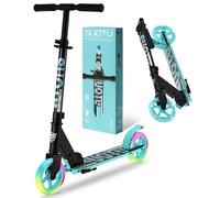SUOTU Monopattino con 2 Ruote luminose da 145 mm, Pieghevole, Regolabile in Altezza, Scooter per Bambini 3-12 Anni (Nero e blu)