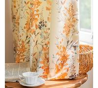 SUOUO Tende floreali in ciniglia per camera da letto, sala da pranzo, soggiorno, colore grigio, set di tende oscuranti per finestre, set di 2 pannelli, lunghezza 213 cm, foglia acquerello arancione
