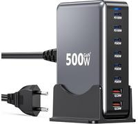 Suoxiom 500W Caricatore USB C Multiplo - Stazione di Ricarica USB Multipla GaN III Sicuro 8 Port, Caricabatterie Multi Usb Portatile da Viaggio con PD 100W per Laptop/QC 20W, Compatible iPhone 16/15