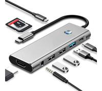 Suoxiom USBC Hub 9 in 1 Adattatore, 4K HDMI, 3 * USB A + 1 * USB C Porte Dati, 100W PD, Docking Station SD/TF, Adattatore Multiporta 3.5mm Audio Per i-Phone 15/16, M-acBook Pro/Air, G-alaxy S24