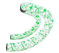 Supacaz Bartape - Super Sticky Kush - Splat - Limitato - Bianco w/Neon Verde + Nero Star Plugz - Nastro Manubrio Ciclismo