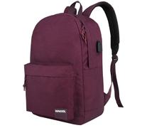 SUPACOOL Zaino leggero casual per computer portatile con porta di ricarica USB per uomini e donne, zaino per uso quotidiano, zaino per college(Borgogna)