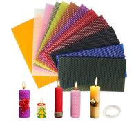 SUPAWAY 12 Pièces Cire abeille de couleurs différentes Kit de fabrication de bougies en cire abeille Feuille de cire abeille DIY Moule de feuille cire abeille avec mèche pour adulte,enfants(20x 10 cm)