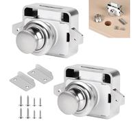 SUPAWAY 2 pezzi Blocco a pulsante, Blocco per mobili da campeggio, Blocco per porte di mobili, Blocco a manopola senza chiave, Blocco per armadietti per furgoni, roulotte, porte di armadi (Argento)