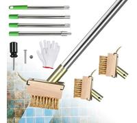 SUPAWAY 2 Pezzi Scopa filo metallico 10cm Scopa metallica per giardino Spazzola acciaio con manico lungo(1,6m)Setole in metallo e raschietto contro erbacce Spazzola esterni per patio,terrazza,giardino