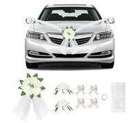 SUPAWAY Decorazione Auto Matrimonio, Set con 1 Fiore per Paraurti Anteriore, 1 Nastro di Tulle (4,7m), 2 Fiori per Specchietti, 4 Nastri Decorativi, ecc. - Adatto alla Maggior Parte dei Modelli