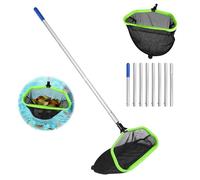SUPAWAY Épuisette à feuilles pour piscine, filet de nettoyage avec manche réglable 2,8m filet profond double couche pour bassin à poissons - Type B (Cadre vert aluminium - filet noir grossier profond)