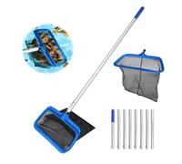 Supaway Épuisette de Fond pour Piscine, Filet de nettoyage avec Manche réglable 2,8m Filet pour Piscine, épuisette pour étang, Spa - Type C (Cadre Bleu Plastique - Filet Noir grossier Profond)