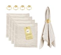 SUPAWAY Pacco da 4 tovaglioli in lino (4 Tovaglioli in cotone + 4 Anelli) Set decorazione tavola 40x40cm Tovaglioli in mussola per eventi, matrimoni, compleanni, cene, caffè, cucina,ristoranti (Beige)