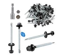 SUPAWAY Set di 100 Viti autoperforanti per lamiera M4,8x60 mm Testa esagonale autoperforante RAL 7016 Grigio Viti autoperforanti verniciate con rondelle in EPDM e chiave a bussola M8 Viti per tetti