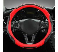 SUPBEI Coperchio del Volante per Auto in Fibra di Carbonio Pelle in Microfibra Fit Universale da 15 Pollici (38 cm) Protettore Ruota dell'auto,Black Red,Round