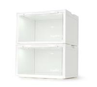 SupBro Led Collection Crate - Scatola per scarpe con controllo vocale, facile accesso, impilabile, con porta in plastica trasparente per scarpe da ginnastica, 26,4 x 33,5 x 20,6 cm (confezione da 2),