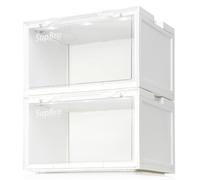 SupBro Led Collection Crate - Scatola per scarpe con controllo vocale, facile accesso, impilabile, con porta in plastica trasparente per scarpe da ginnastica, 26,4 x 33,5 x 20,6 cm (confezione da 2),