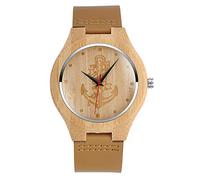 SUPBRO Orologio da Uomo e donne in Legno con cinturino in pelle con Movimento al Quarzo Giapponese ancora