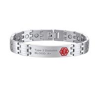 Supcare Bracciale Uomo Acciaio Personalizzato, Medico Emergenza Braccialetto Incisione Identificativo, Argento Bracciale Magnetico Uomo, 15-20 cm Bracciale Rigido Gioielli Uomo Donna
