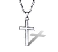 Supcare Collana Croce Uomo Donna, Tridimensionale Crocifisso Collana Uomo Acciaio, Collana Argento Uomo Ciondolo Croce, 55+5 cm Catena Regolabile Collana con Croce Cristo Fede Gioielli