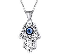 Supcare Collana Donna con Occhio Greco, Malocchio e Nodo Celtico in Rattan, Occhio di Allah e Mano di Fatima in Acciaio, Evil Eye in Argento