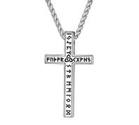 Supcare Collana Uomo in Acciaio Inossidabile, Ciondolo Uomo Argento di Rune Vichinghe con Croce, Collana Ragazzo Vichingo per Compleanno, Idee Regalo.