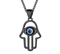 Supcare Hamsa Collana Donna Occhio di Allah, Malocchio Collana Portafortuna Donna, Occhio Greco Collana Mano di Fatima in Acciaio, Evil Eye Collana Nera Donna, Idee Regalo Amuleto Portafortuna