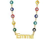 Supcare Malocchio Turco Collana Nome Personalizzabile Donna, Occhio di Allah Collana con Nome, Oro Collana Girocollo Donna con Occhio Turco, Collana Personalizzata in Acciaio per Ragazza Donna