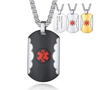 Supcare Medica Collana di Soccorso per Donna Uomo Bambini Anziani, 07 Stile Ciondoli per Collane Personalizzabile con Informazioni in Acciaio, 55+5 cm Nero Collana con Confezione Regalo