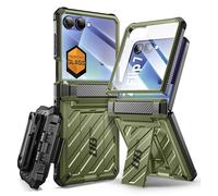 SUPCASE Cover per Galaxy Z Flip 7 con Supporto e Clip da Cintura (Unicorn Beetle Pro) [Protezione Cerniera] [Vetro Temperato Integrato per Schermo] - Custodia Militare a Protezione Totale (Verde)