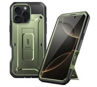 SUPCASE Cover per iPhone 16 Pro 6.3 Pollici 2024 con Protezione Schermo, [Cavalletto Integrato e Clip da Cintura] Custodia Rigida Protettiva a 360 Gradi Robusta e Durevole (Verde)