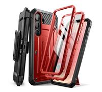 SUPCASE Cover per Samsung Galaxy S25 con Supporto, [2 Cornici Frontali] [Protezione Schermo Integrata e Clip da Cintura] Custodia Protettiva di Grado Militare per S25 6.1'' (Rosso)