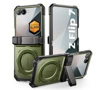 SUPCASE Cover per Samsung Galaxy Z Flip 7 con Supporto e Pellicola in Vetro Temperato [Compatibile con MagSafe] [Protezione Cerniera] Custodia Semi-Trasparente con Retro (Verde)