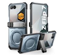 SUPCASE Cover per Samsung Galaxy Z Flip 7 con Supporto e Pellicola in Vetro Temperato [Compatibile con MagSafe] [Protezione Cerniera] Custodia Semi-Trasparente con Retro (Blu)